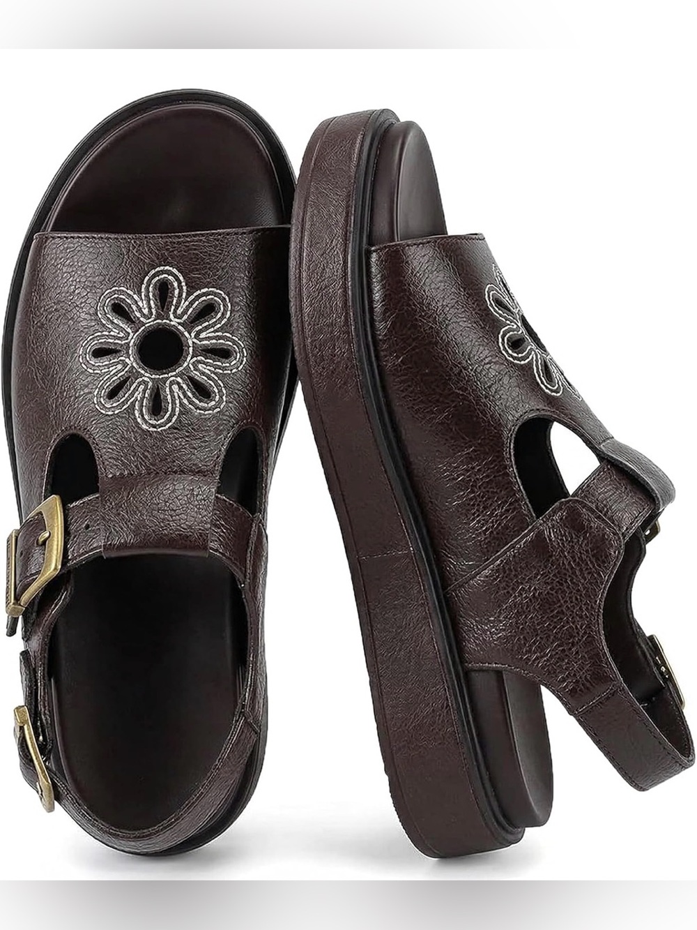 Brown Daisy Flower Platform Fisherman Sandals Size 8 NEW